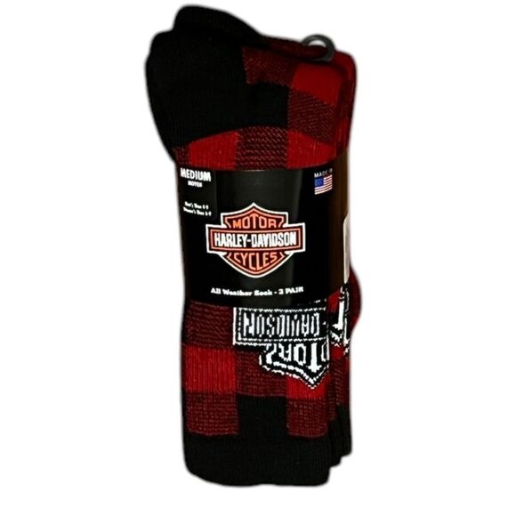 Harley-Davidson Black and Red Buffalo Plaid Socks, Size Medium, NWT - Picture 2 of 8